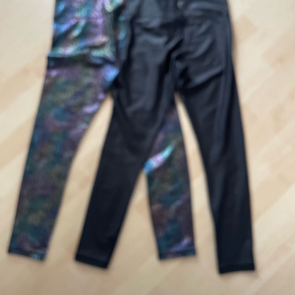 ZYIA 2 Pair Lot- Black and Iridescent Leggings EUC